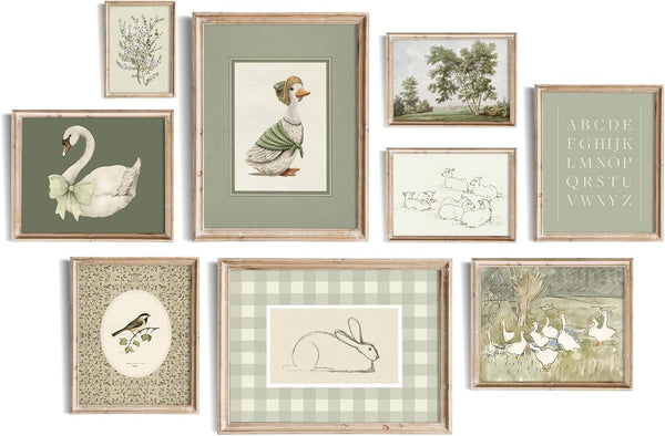 Uniro Sage Green Nursery Wall Art Prints, Vintage Baby Girl Nursery Wall