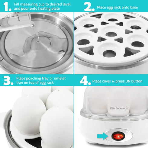Elite Gourmet EGC007CHW Electric 7 Egg Capacity Cooker, Poacher, Omelet Maker, BPA Free