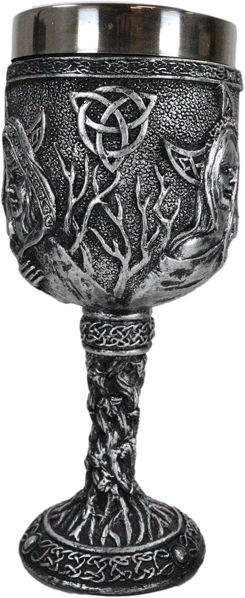Ebros Celestial Celtic Triple Goddess Maiden Mother Crone Wine Goblet Chalice Figurine - Wiccan Decor
