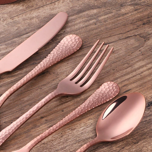 5-Piece Rose Gold Silverware Flatware Set - Service for 1, Stainless Steel Cutlery for Wedding, Dishwasher Safe