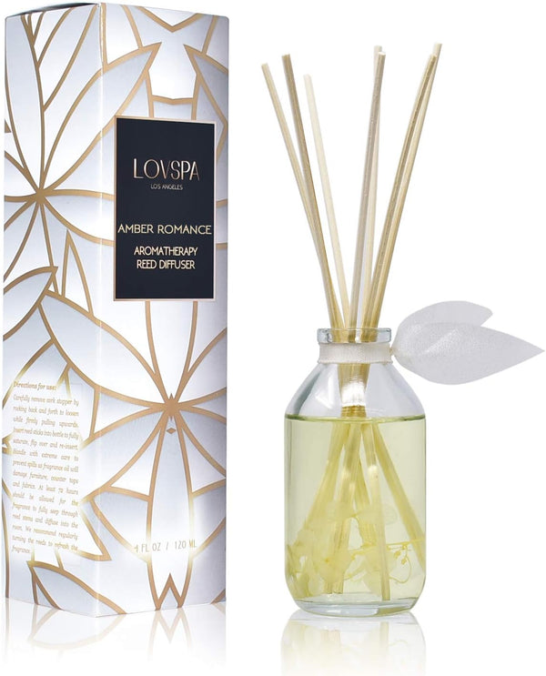 LOVSPA Reed Diffuser Set, Amber Romance Scented Oil Diffuser with Sticks, Home Fragrance Accessories