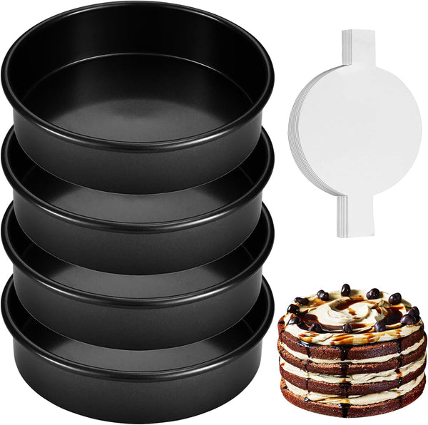 RFAQK 6-Inch Round Cake Pan Set of 4 with 60 Parchment Papers, Nonstick Baking Pans, Dishwasher Safe