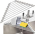 Triangle Dish Drying Rack - Roll Up Folding Stainless Steel Over The Sink Dish Drainer Mat for Kitchen (Grey)