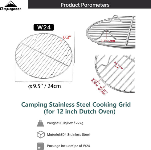 Campingmoon Stainless Steel Round Cooling Rack - Baking, Steaming, and Roasting Rack for Dutch Oven