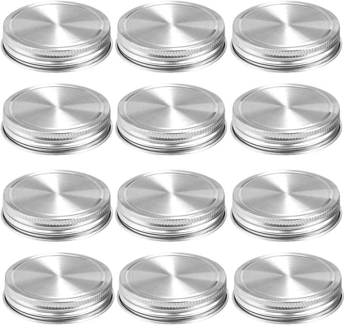 12 Pack Stainless Steel Mason Jar Lids, Reusable and Leak Proof Storage Caps with Silicone Seals for Regular Mouth Jars
