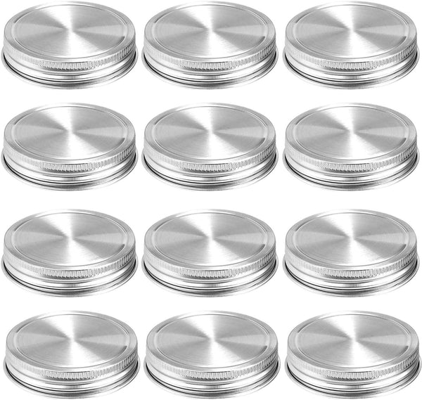 12 Pack Stainless Steel Mason Jar Lids, Reusable and Leak Proof Storage Caps with Silicone Seals for Regular Mouth Jars