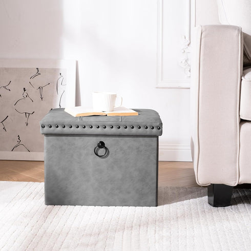 16x12x12 inches, 242 lb, oakvivo Storage Ottoman Cube Small Faux Leather Tuffed Foot Rest Stool with Rivet Design