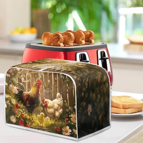 Rooster Chicken Toaster Cover for 4 Slice Brown, Washable Anti-Grease Cover for Kitchen, Dust Protection