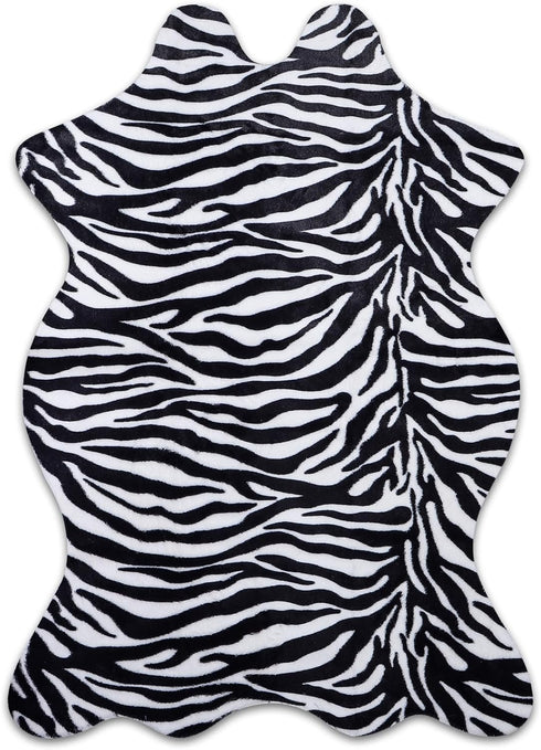Zebra Print Rug, 3.6x2.5 Feet, Faux Animal Print, Non-Slip Area Rug for Living Room Bedroom Decor