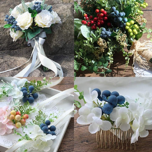 HUIANER 4pcs Artificial Blueberry with Stems, Lifelike Fruits for Valentine's Day DIY Bridal Bouquet Home Decoration