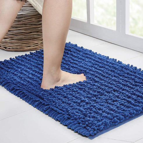 Walensee Non Slip Bathroom Rug, 24x17 Inch Dark Blue, Water Absorbent Super Soft Chenille Mat, Machine Washable