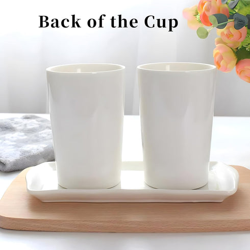 Kelake White Ceramic Tumbler Cup for Bathroom, Toothpaste Toothbrush Holder, 350 ml Blue Heart Couples Cup