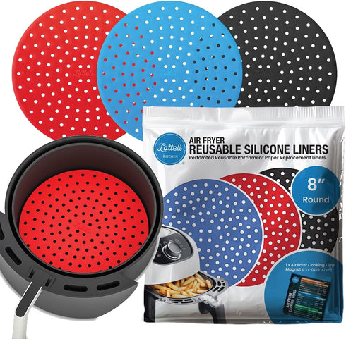 Reusable Air Fryer Liners 3 Pack - 8" Round Silicone Liners for 5-7QT Fryers, Easy to Clean Non-Stick Parchment Paper