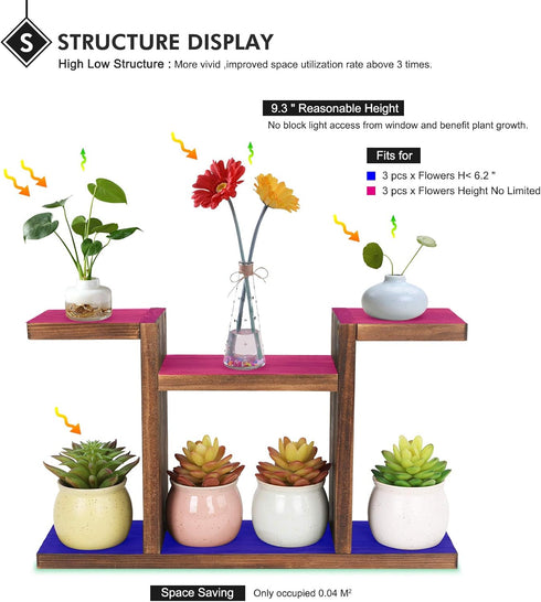 Wood Desktop Plant Stand Indoor - Windowsill Plant Shelf, Small Tabletop Holder for Succulent Herb Display Rack