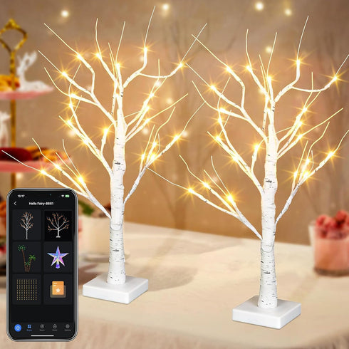 2FT Smart Birch Tree with LED Lights, Bluetooth App Controlled, 18 Modes,