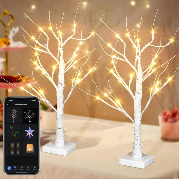 2FT Smart Birch Tree with LED Lights, Bluetooth App Controlled, 18 Modes,
