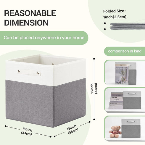 Foldable Storage Bins 13x13 Fabric Linen Storage Cubes for Shelves Drawer with Handles for Organizing Closet, Set of 4