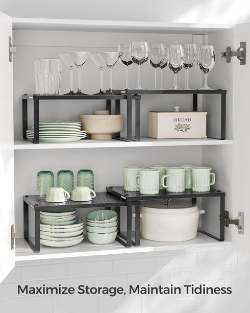 SONGMICS Spice Rack - Cabinet Shelf Organizers, Stackable and Expandable Set of 2 Metal Kitchen Counter Shelves, Ink