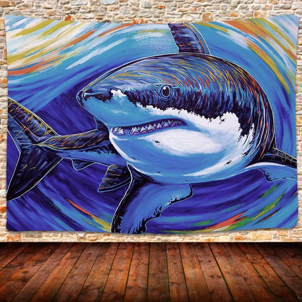 UHOMETAP Psychedelic Watercolor Shark Tapestry, Huge Sea Animals Art Wall Tapestry, Marine Life Wall Mural for Living