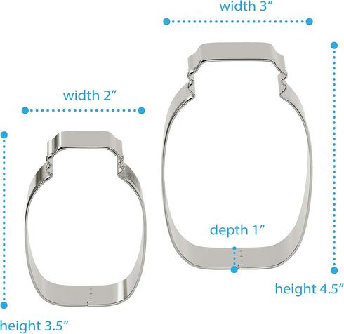 Bakerpan Stainless Steel Mason Jar Cookie Cutters, Jar Shape Cutter Set of 4 (3.5 Inch & 4.5 Inch)