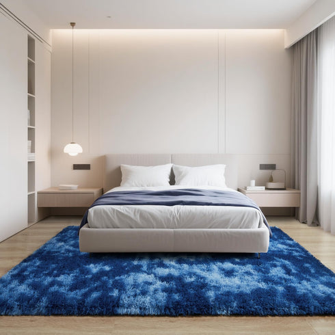 5x8 HQAYW Area Rugs for Living Room, Tie-Dyed Navy Blue Ultra Soft Fluffy Washable Non-Slip Rug, Plush Shaggy Modern