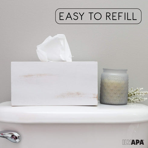 Ilyapa Wood Tissue Box Cover Rectangular, Rustic Farmhouse White Wooden Holder