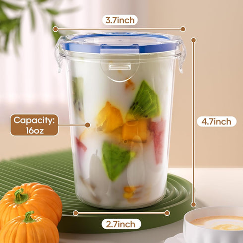 4 Pack Overnight Oats Containers with Lids - 16oz Leak Proof Oatmeal Jars, BPA Free, Reusable Food Storage