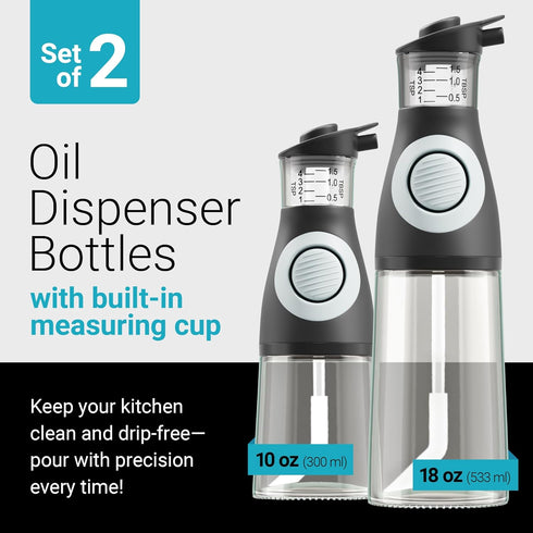 Set 2 Set, Belwares Oil and Vinegar Dispenser with Measuring Cup - Glass Olive Oil Dispenser Bottles for Kitchen
