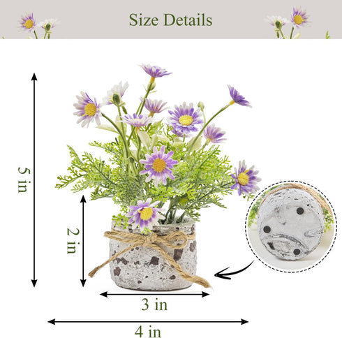 2Pcs,Daisies Daisy Artificial Flowers in Cement Vases Faux Flowers Farmhouse Home Coffee Table Bookshelf Office Desk