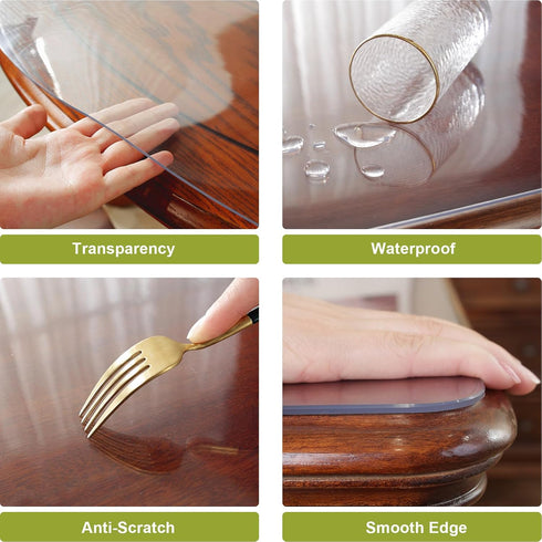 16 44 Inch, 2mm OstepDecor Clear Table Protector x Thick Plastic Table Cover, Waterproof PVC Clear Table Cover