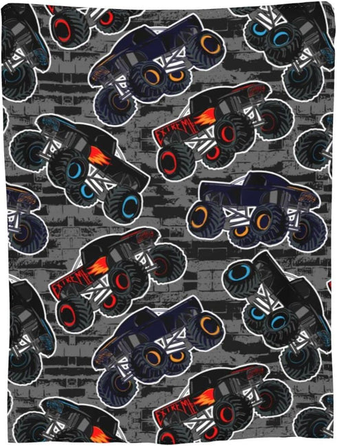 Perinsto 60"X50" Monster Truck Boys Style Throw Blanket Ultra Soft Warm All Season Decorative Fleece Blankets for Bed