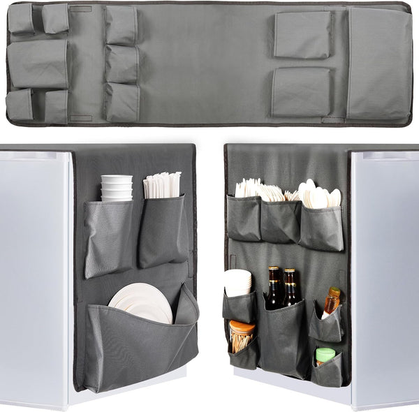 Extended Mini Fridge Caddy Organizer, 55" x 16.5" with 11 Pockets for Flatware, Drinks, Paper Goods, Gray