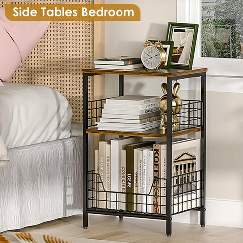 X-cosrack Side Table, Small End Table Record Player Stand with Storage, Vinyl Record Storage Night Stand for Living