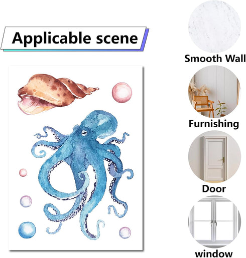 CRASPIRE 8 Sheets Sea Life Window Decals, Ocean Stickers for Bathroom Home Bedroom, PVC Self-Adhesive Clings
