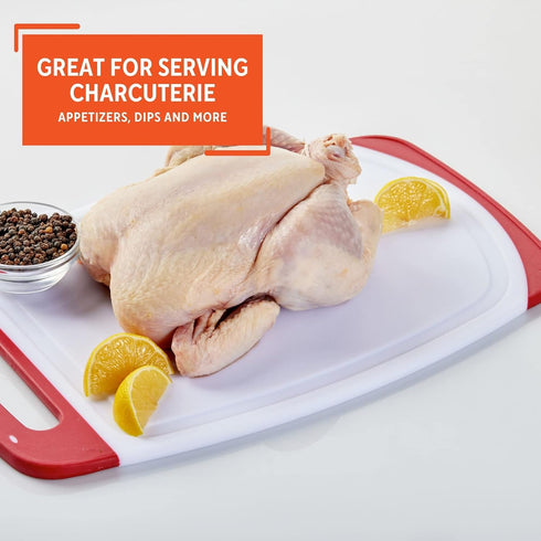 Mirro 16x10" Plastic Cutting Board - White/Red with Silicone Covering