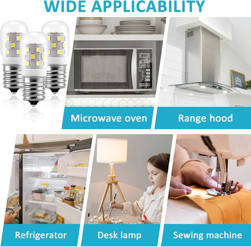 E17 LED Bulb 3 Packs, 3W (Equal to 40W Incandescent), 380LM, 6000K Daylight White, Microwave Oven Appliance Light