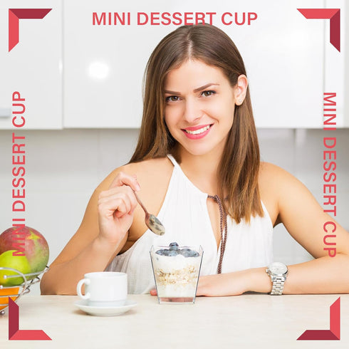 5 oz 100 Pack Mini Dessert Cups, Small Square Plastic Cups, Clear Appetizer Cups for Pudding, Yogurt, Mousse, Wedding
