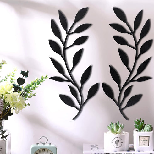 2 Pieces Metal Tree Leaf Wall Decor - Wrought Iron Scroll Vine Olive Branch Leaf Wall Art for Living Room