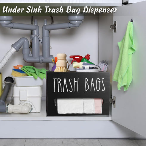 13-gallon Countertop, DRASTAR Trash Bag Dispenser, Large Wooden Trash Bag Holder Wall Mount, Black Roll Holder