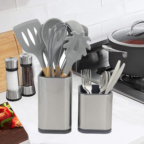 2PC Stainless Steel Kitchen Utensil Holder Flatware Caddy