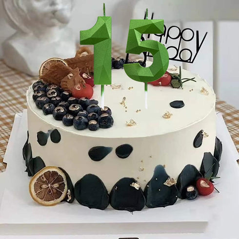 Green Happy Birthday Cake Candles - 3D Design Wedding Cake Number 5 Topper Decoration for Party