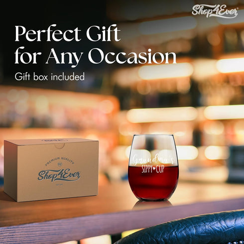 shop4ever Grandma's Sippy Cup Engraved Stemless Wine Glass, 15 oz, Mother's Day Gift for Grandmother