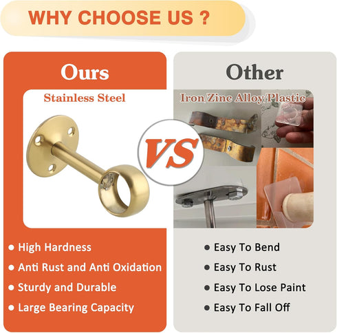 Alise 1'' Dia Curtain Rod Holder Bracket, Stainless Steel Gold Finish, 4 Pcs Wall Mount & Ceiling Mounted Brackets
