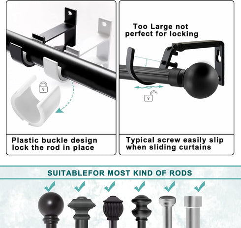 6 Pack Heavy Duty Curtain Rod Bracket, Curtain Rod Holders for Wall Drapery Rod Hangers, Black