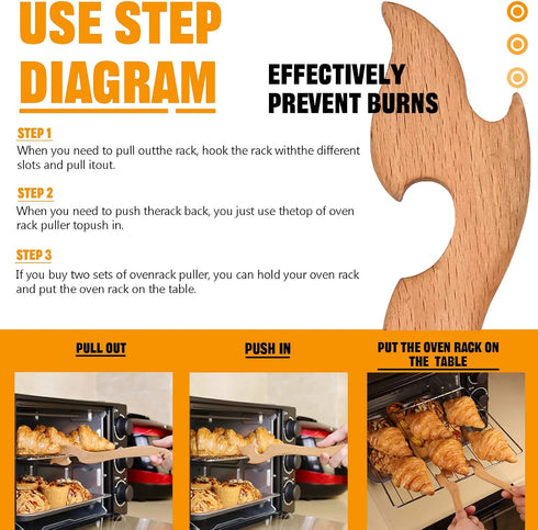Wood Oven Rack Puller Tool, Long Handle Push Pull Accessory for Toaster Oven, Prevent Scalding, Kitchen Use