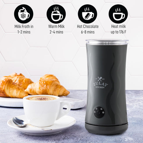 Zulay Kitchen Powerful 4-in-1 Electric Milk Frother and Steamer - Durable Cold Foam Maker for Coffee & Latte, Hot