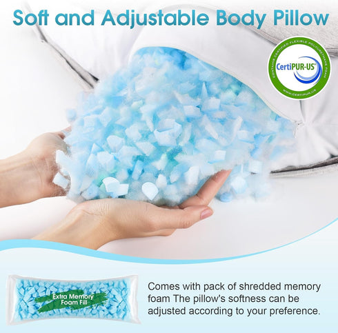 TranquilRelax Cover,Grey-35"*10" C Shaped Body Pillow for Side Sleepers, Memory Foam Long Pillow for Leg, Hip & Back