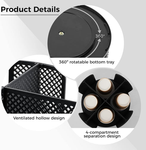 Rotatable Cup and Lid Organizer with 4 Compartments, Coffee Cup Dispenser for Countertop, Bathroom, Kitchen, Coffee
