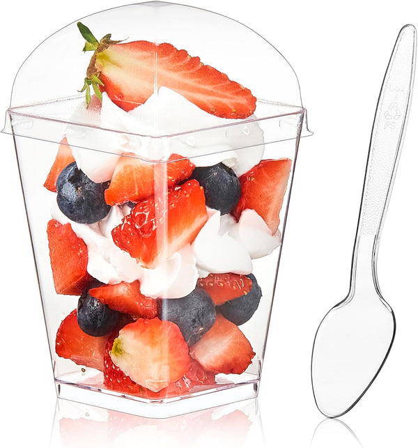 Kucoele 50 Pack 5 oz Dessert Cups with Lids and Spoons, Clear