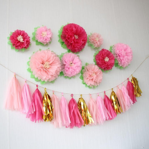 Pink Paper Flower Pack of 9 for Wedding Centerpiece, Birthday Party Backdrop, Nursery Room Wall Decoration
